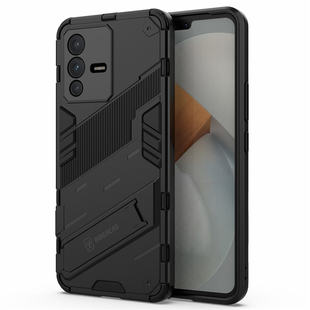 For vivo S12 Dual Layer Hard PC + Soft TPU Protective Case with Kickstand Anti-drop Back Cover - Black-2
