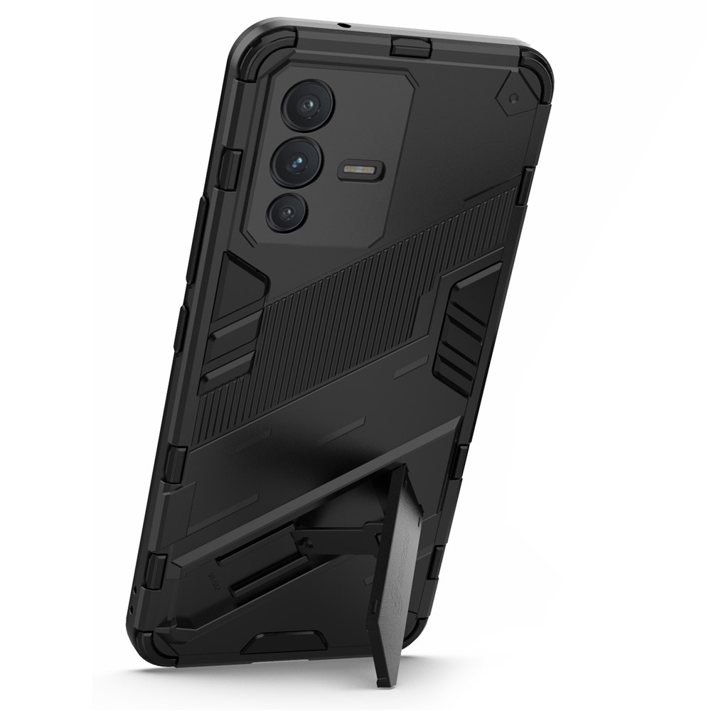 For vivo S12 Dual Layer Hard PC + Soft TPU Protective Case with Kickstand Anti-drop Back Cover - Black-3