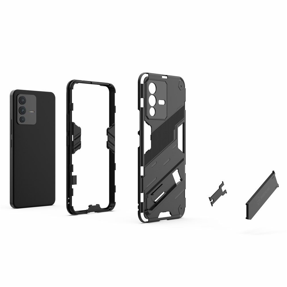For vivo S12 Dual Layer Hard PC + Soft TPU Protective Case with Kickstand Anti-drop Back Cover - Black-5