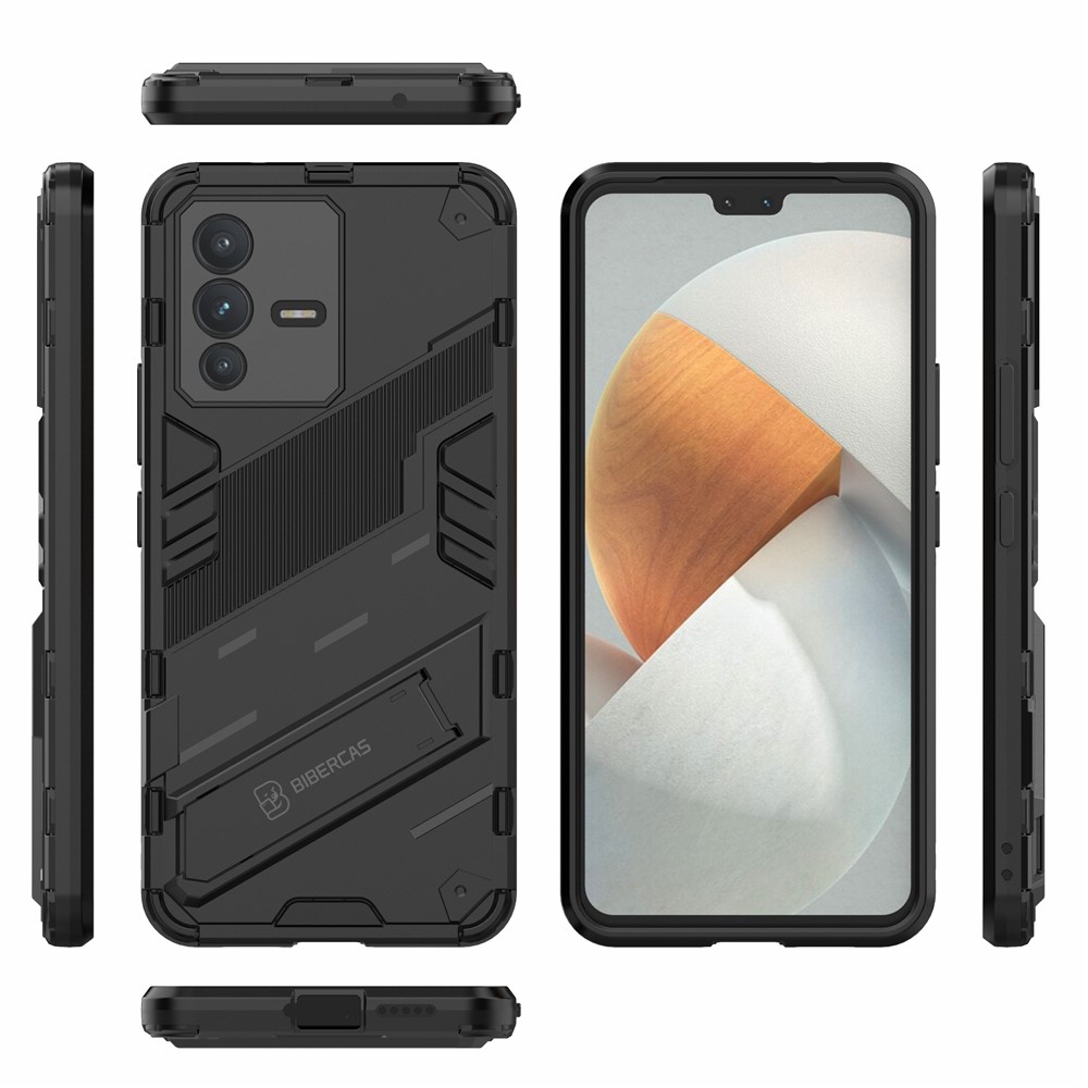 For vivo S12 Dual Layer Hard PC + Soft TPU Protective Case with Kickstand Anti-drop Back Cover - Black-6