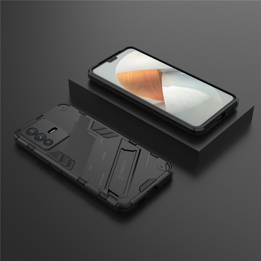 For vivo S12 Dual Layer Hard PC + Soft TPU Protective Case with Kickstand Anti-drop Back Cover - Black-7