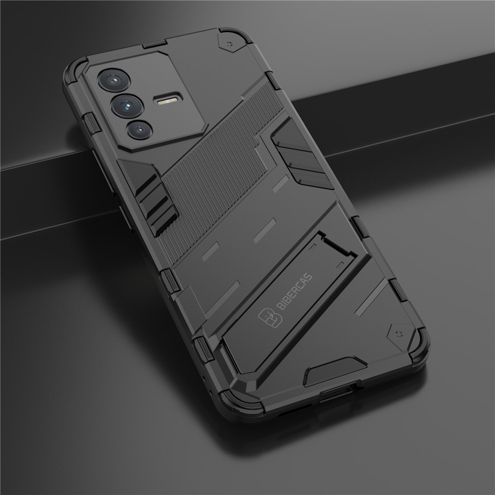 For vivo S12 Dual Layer Hard PC + Soft TPU Protective Case with Kickstand Anti-drop Back Cover - Black-8