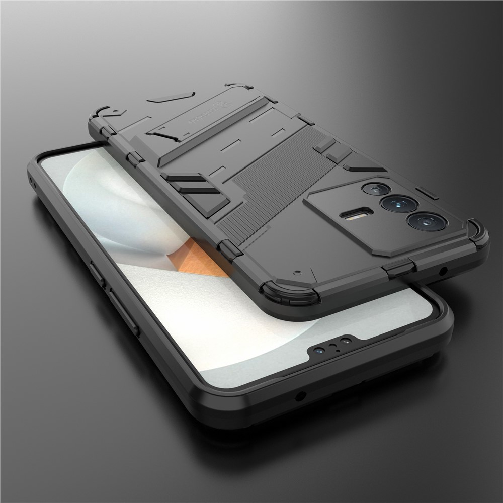 For vivo S12 Dual Layer Hard PC + Soft TPU Protective Case with Kickstand Anti-drop Back Cover - Black-9
