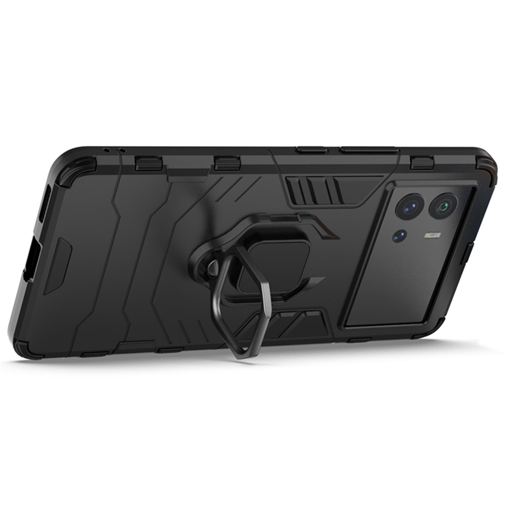 For vivo iQOO 9 Ring Holder Kickstand Phone Case Soft TPU + Hard PC Fall Protection Hybrid Cover - Black-3