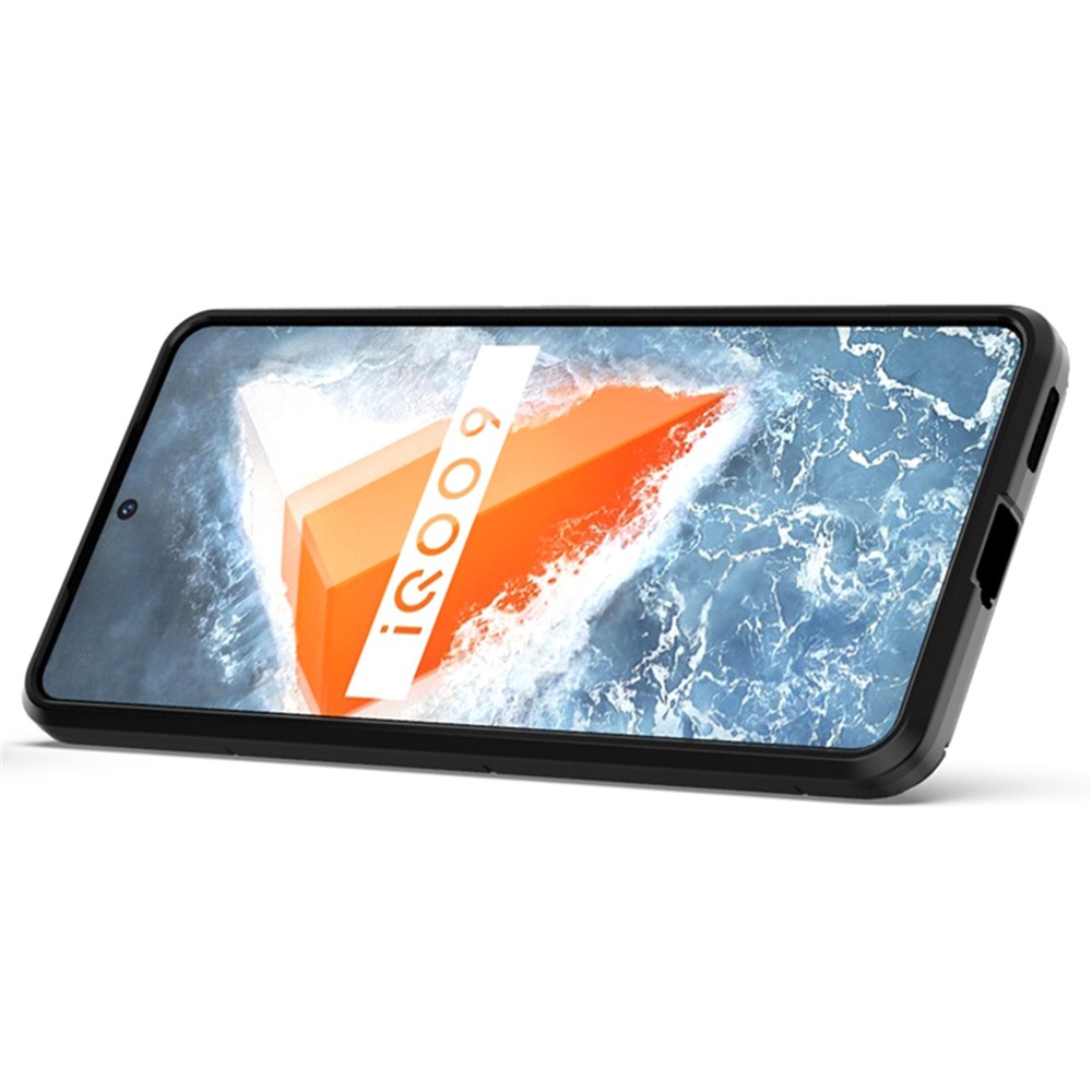 For vivo iQOO 9 Ring Holder Kickstand Phone Case Soft TPU + Hard PC Fall Protection Hybrid Cover - Black-4