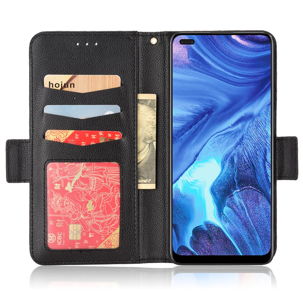 For Oppo Reno4 4G Double Magnetic Clasp Anti-fall Protection Cover Litchi Texture Leather Phone Case with Wallet Stand - Black-4