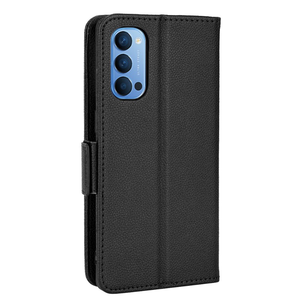 For Oppo Reno4 5G Double Magnetic Clasp Shockproof Phone Cover Litchi Texture Leather Protector with Wallet Stand - Black-3