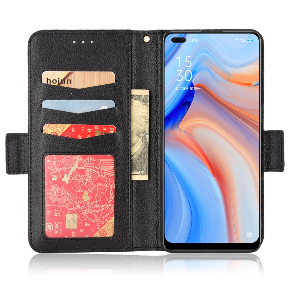 For Oppo Reno4 5G Double Magnetic Clasp Shockproof Phone Cover Litchi Texture Leather Protector with Wallet Stand - Black-4