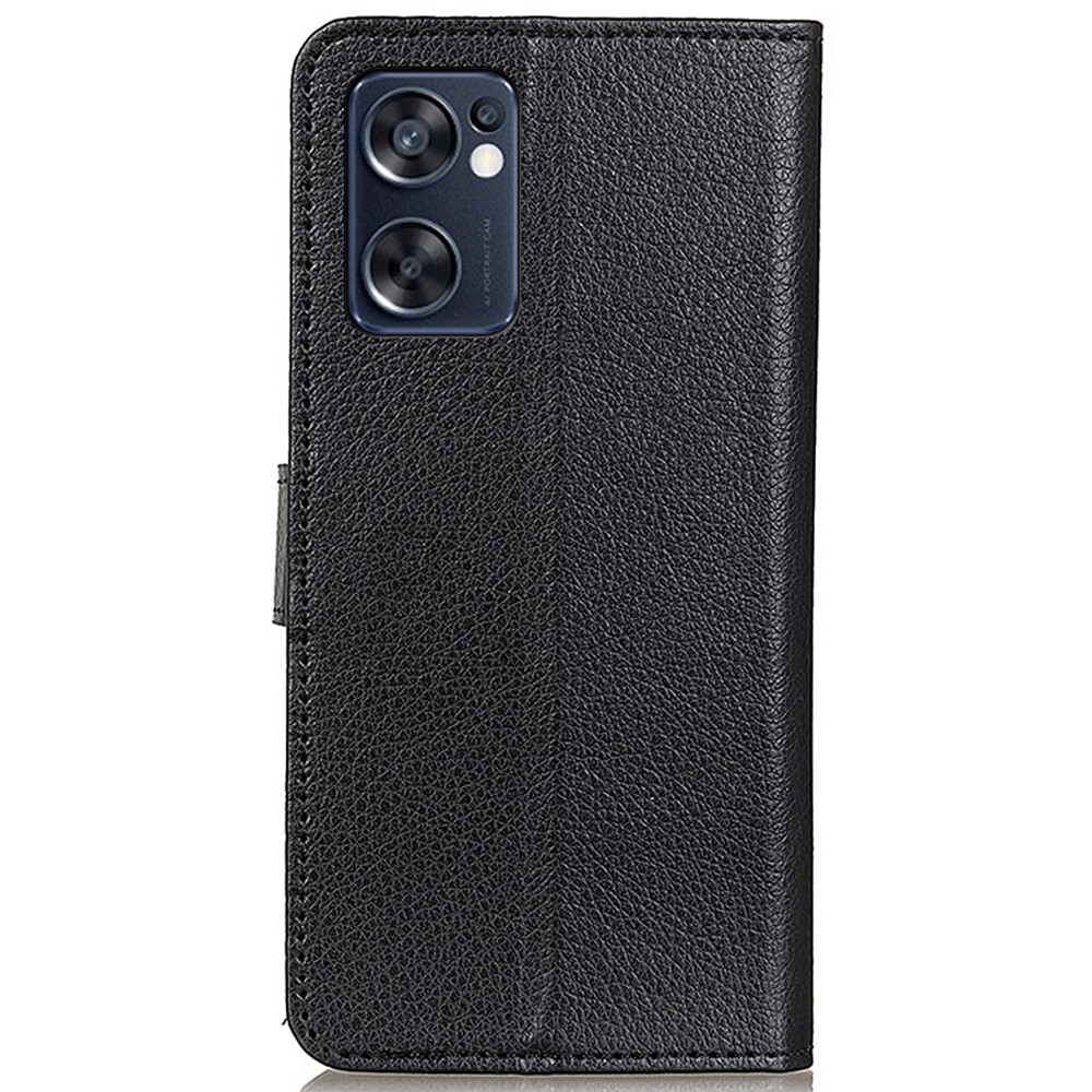 For Oppo Reno7 SE 5G PU Leather + TPU Litchi Texture Folio Flip Phone Case with Wallet Stand - Black-3