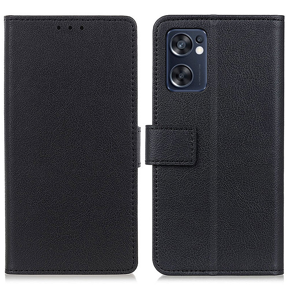 For Oppo Reno7 SE 5G PU Leather Magnetic Clasp Wallet Phone Case Foldable Stand Cover - Black-1