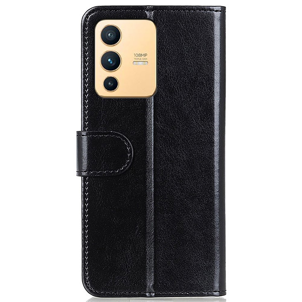 For vivo S12/V23 5G Adjustable Stand Crazy Horse Texture Case Ant-fall PU Leather Wallet Case Inner TPU Magnetic Closure Cover - Black-3