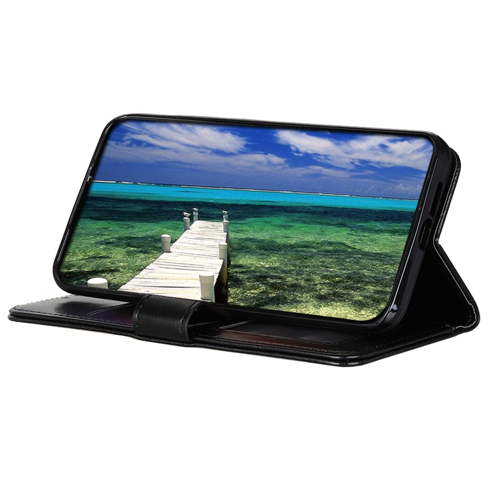 For vivo S12/V23 5G Adjustable Stand Crazy Horse Texture Case Ant-fall PU Leather Wallet Case Inner TPU Magnetic Closure Cover - Black-5