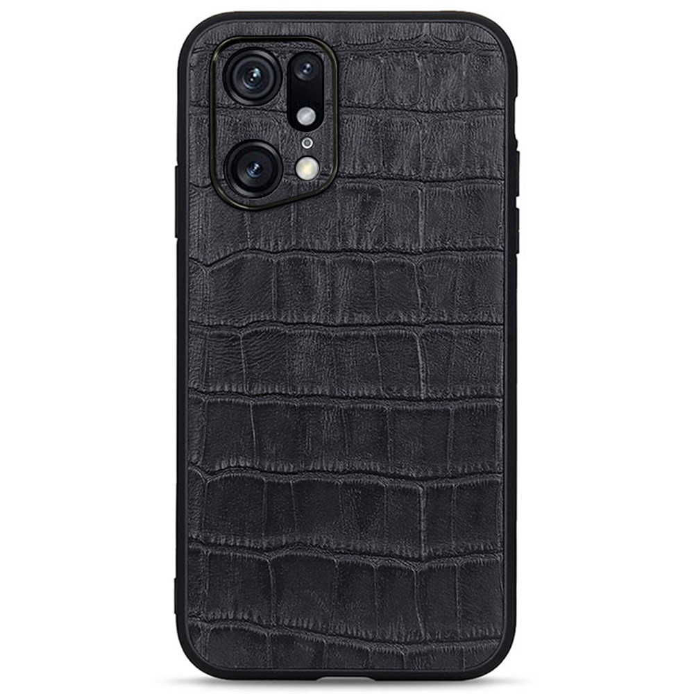 Genuine Leather + PC + TPU Phone Case for Oppo Find X5 Pro, Crocodile Texture Coating Protective Cover - Black-1