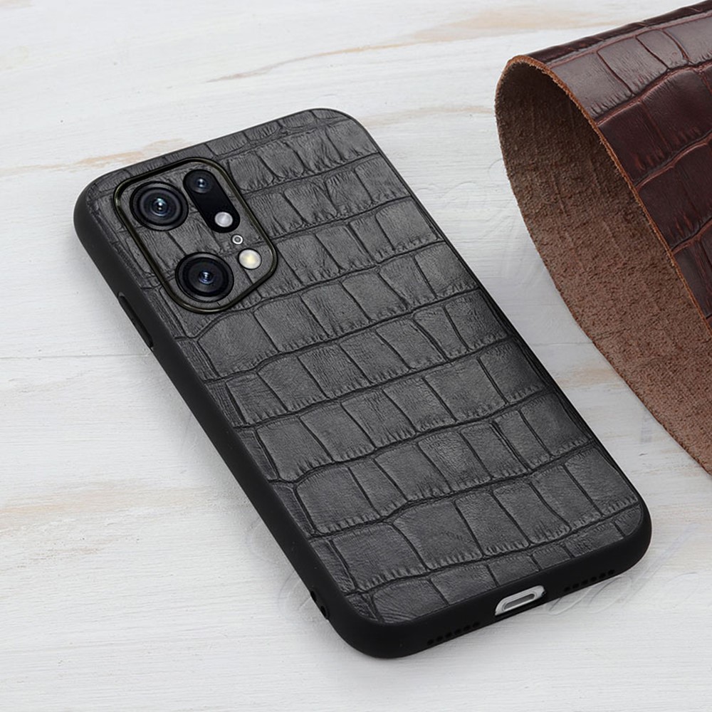 Genuine Leather + PC + TPU Phone Case for Oppo Find X5 Pro, Crocodile Texture Coating Protective Cover - Black-2