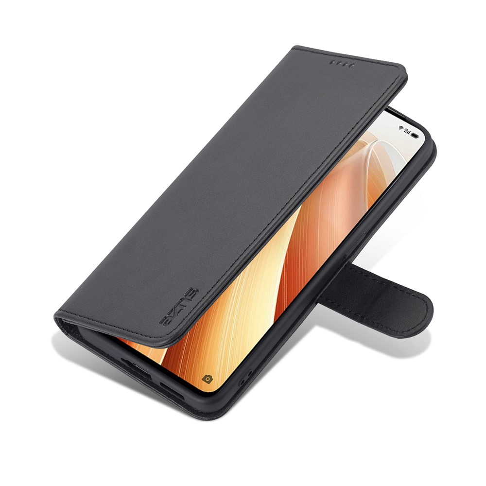 AZNS For Oppo Reno7 Pro 5G PU Leather Case Wallet Folding Stand Anti-fall Protection Magnetic Flip Cover - Black-7