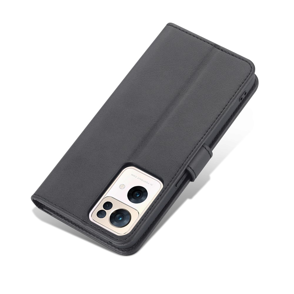 AZNS For Oppo Reno7 Pro 5G PU Leather Case Wallet Folding Stand Anti-fall Protection Magnetic Flip Cover - Black-9