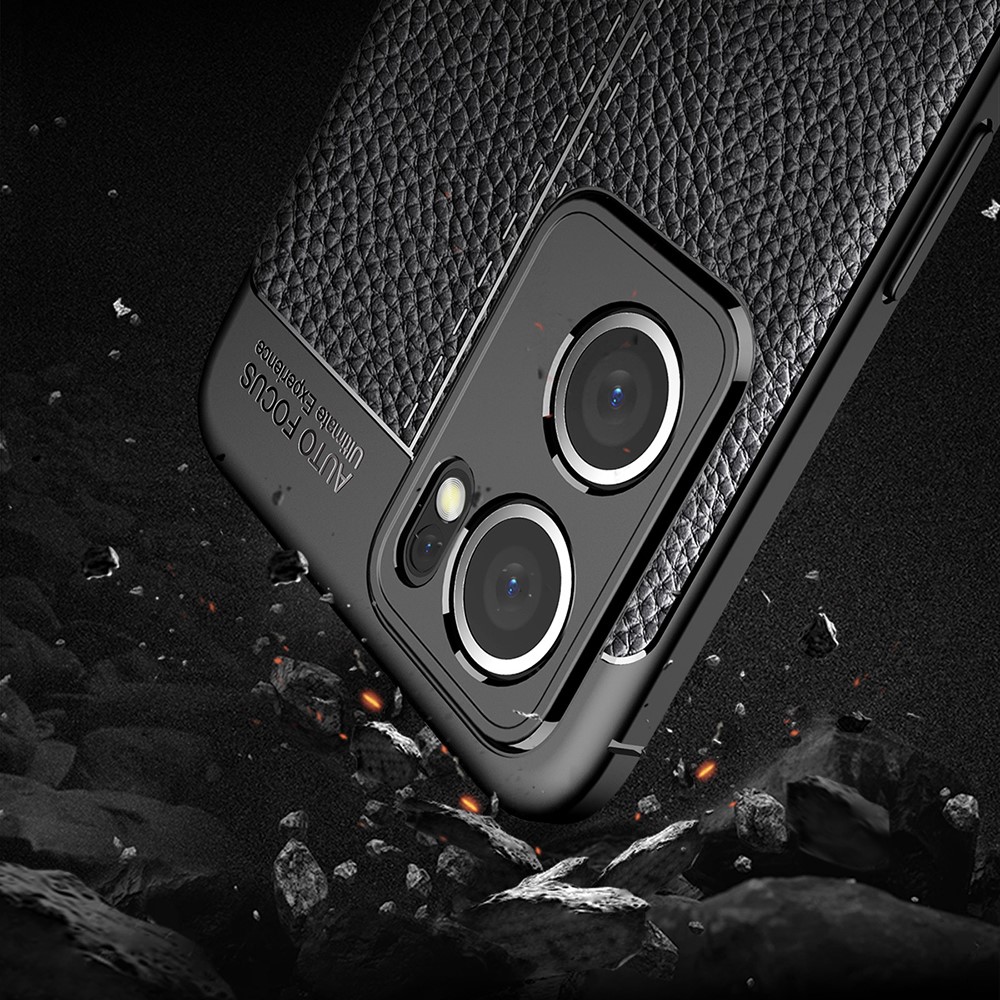 For Oppo Reno7 5G (Global) Litchi Grain Phone Case Anti-Scratch Soft TPU Phone Cover - Black-6