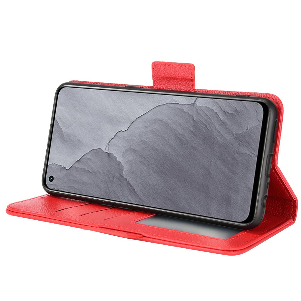 For Oppo K9/Realme GT Master/Q3 Pro Carnival Scratch-resistant Litchi Texture PU Leather Wallet Case Magnetic Closure Anti-drop Stand Phone Cover - Red-5