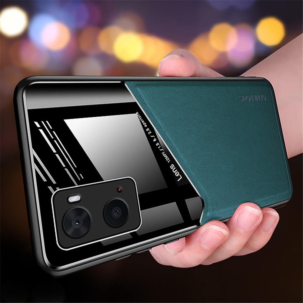 For Oppo A36 / A76 Precise Cutouts Back Case Textured Leather Coated TPU + PC Protective Cover with Magnetic Metal Sheet - Green-5