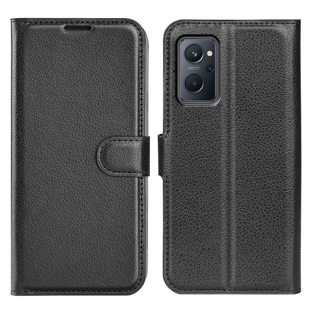 For Realme 9i Litchi Texture PU Leather Flip Cover Stand Wallet Magnetic Closure Folio Book Phone Case - Black-1