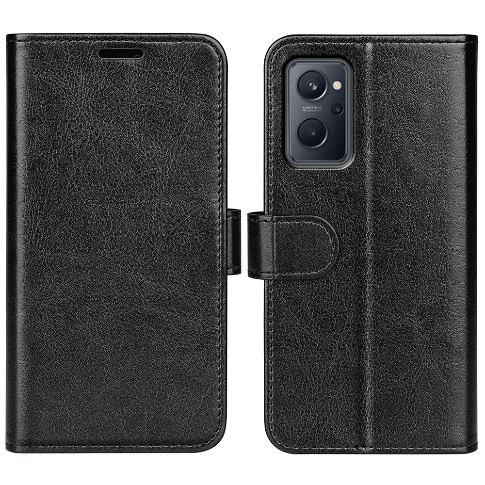 For Realme 9i Crazy Horse Texture Folio Flip Wallet Case PU Leather Stand Full Protection Phone Cover - Black-1