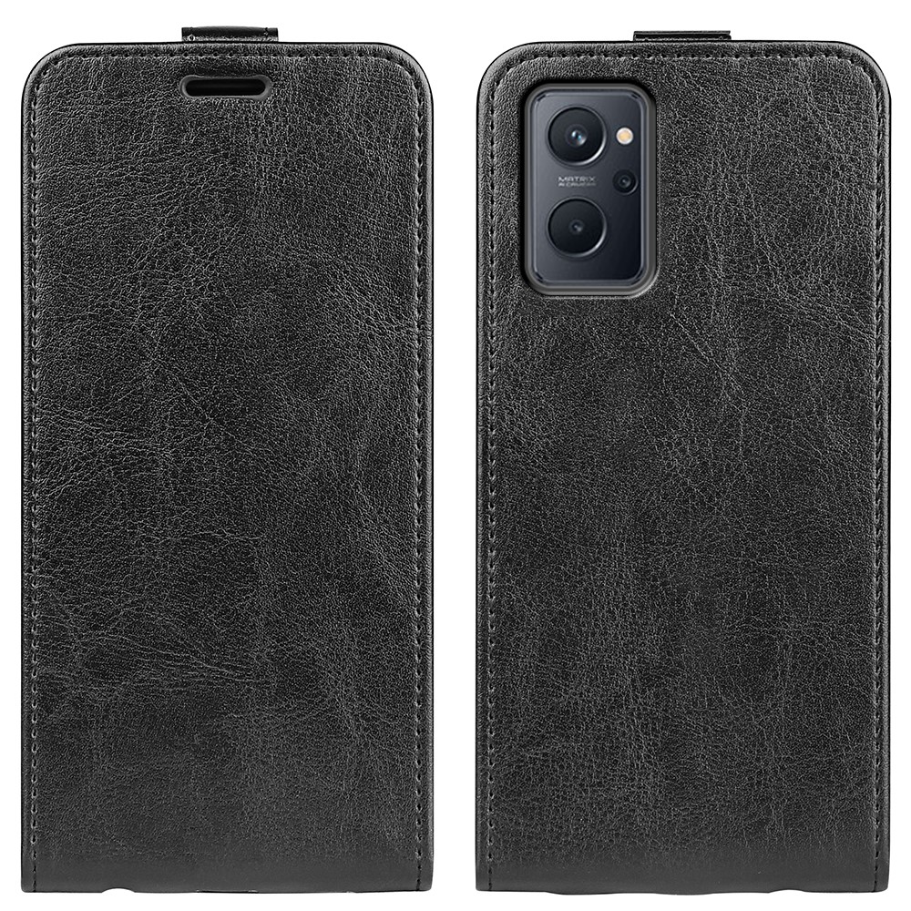 For Realme 9i Vertical Flip Case Crazy Horse Texture PU Leather Protective Cover with Card Holder - Black-1