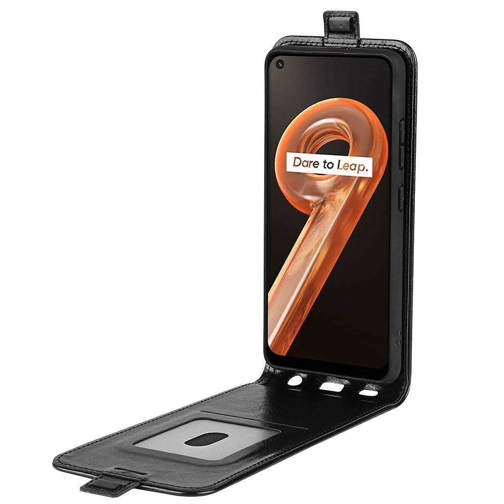 For Realme 9i Vertical Flip Case Crazy Horse Texture PU Leather Protective Cover with Card Holder - Black-5