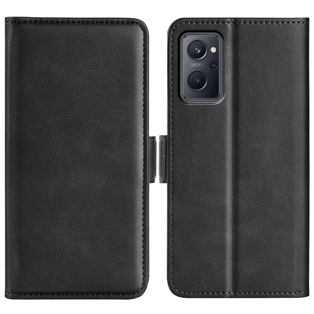 For Realme 9i Textured PU Leather Magnetic Case Full Body Protective Flip Wallet Phone Cover with Stand Feature - Black-1