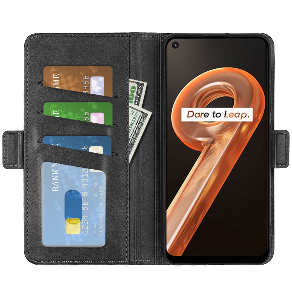 For Realme 9i Textured PU Leather Magnetic Case Full Body Protective Flip Wallet Phone Cover with Stand Feature - Black-4