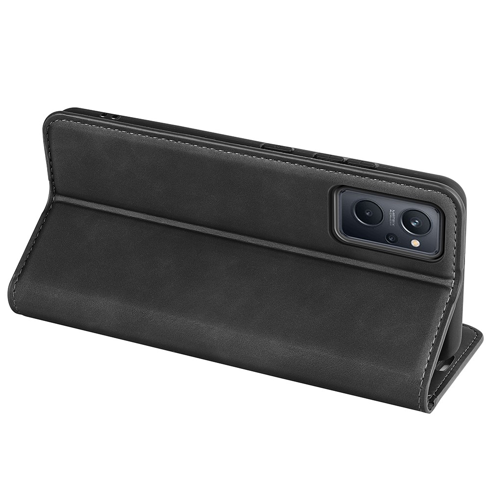 For Realme 9i Skin-touch Feeling PU Leather Flip Folio Case Wallet Stand Magnetic Closure Shockproof Phone Cover - Black-6