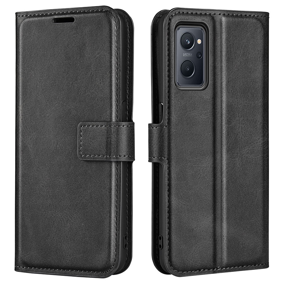 For Realme 9i Textured Wallet Case Magnetic PU Leather Flip Stand Protective Phone Cover - Black-1