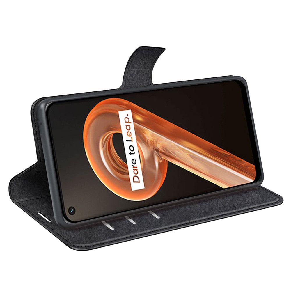 For Realme 9i Textured Wallet Case Magnetic PU Leather Flip Stand Protective Phone Cover - Black-5