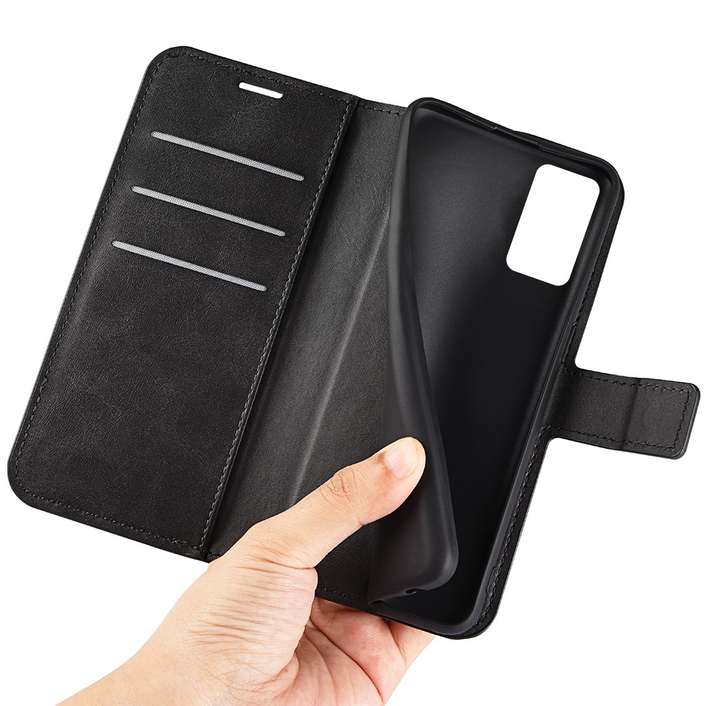For Realme 9i Textured Wallet Case Magnetic PU Leather Flip Stand Protective Phone Cover - Black-7