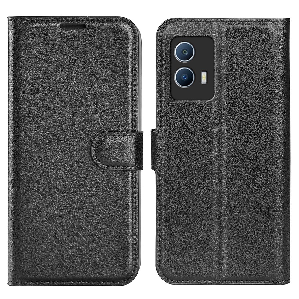 For vivo iQOO U5 5G Litchi Texture PU Leather Wallet Case Stand Shockproof TPU Inner Shell Phone Cover - Black-1