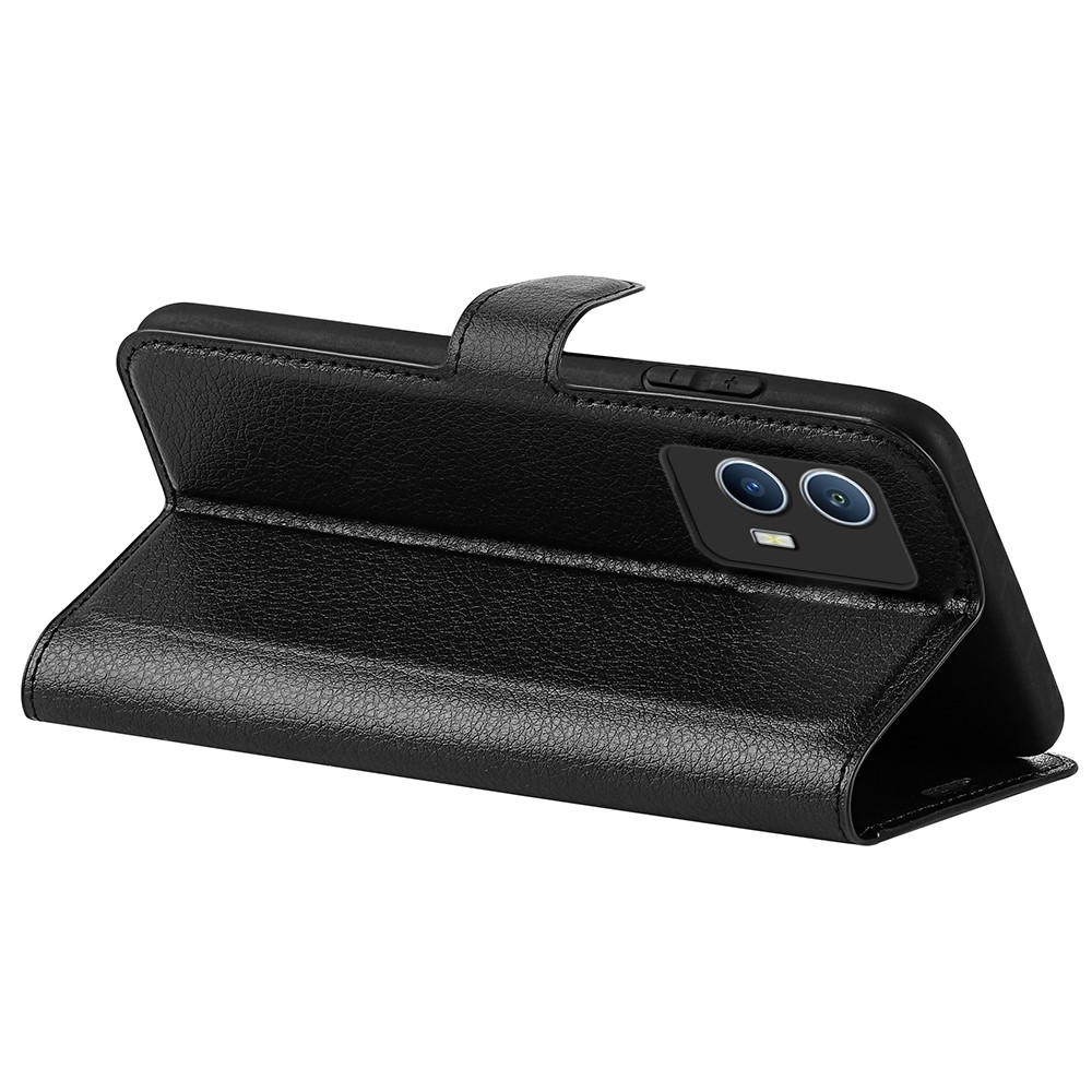 For vivo iQOO U5 5G Litchi Texture PU Leather Wallet Case Stand Shockproof TPU Inner Shell Phone Cover - Black-6