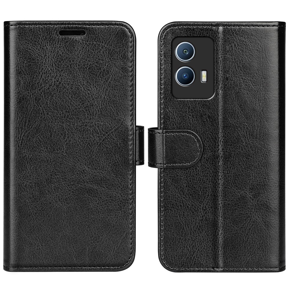 For vivo iQOO U5 5G Wallet Phone Case Crazy Horse Texture PU Leather Stand Inner TPU Cover - Black-1