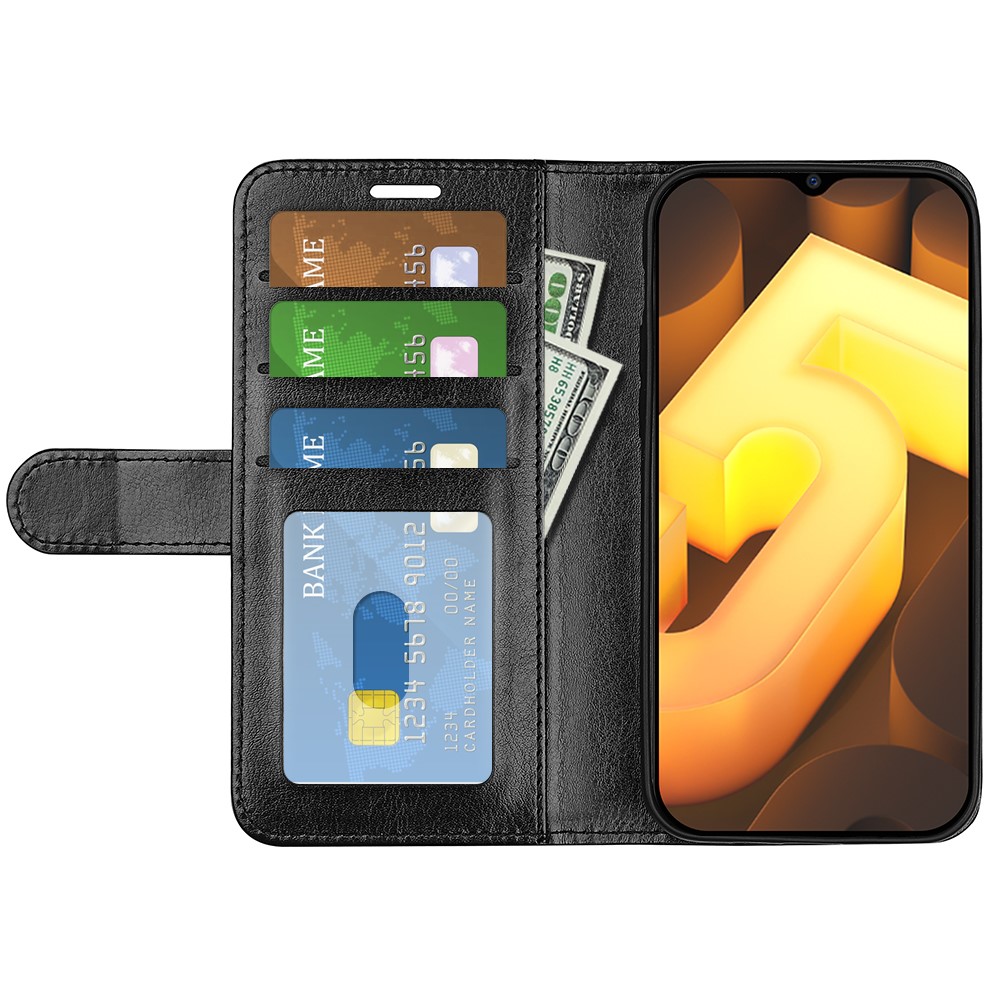 For vivo iQOO U5 5G Wallet Phone Case Crazy Horse Texture PU Leather Stand Inner TPU Cover - Black-4