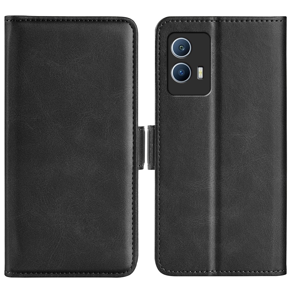 For vivo iQOO U5 5G Textured PU Leather Wallet Case Stand Folio Flip Dual Magnetic Flap Phone Cover - Black-1