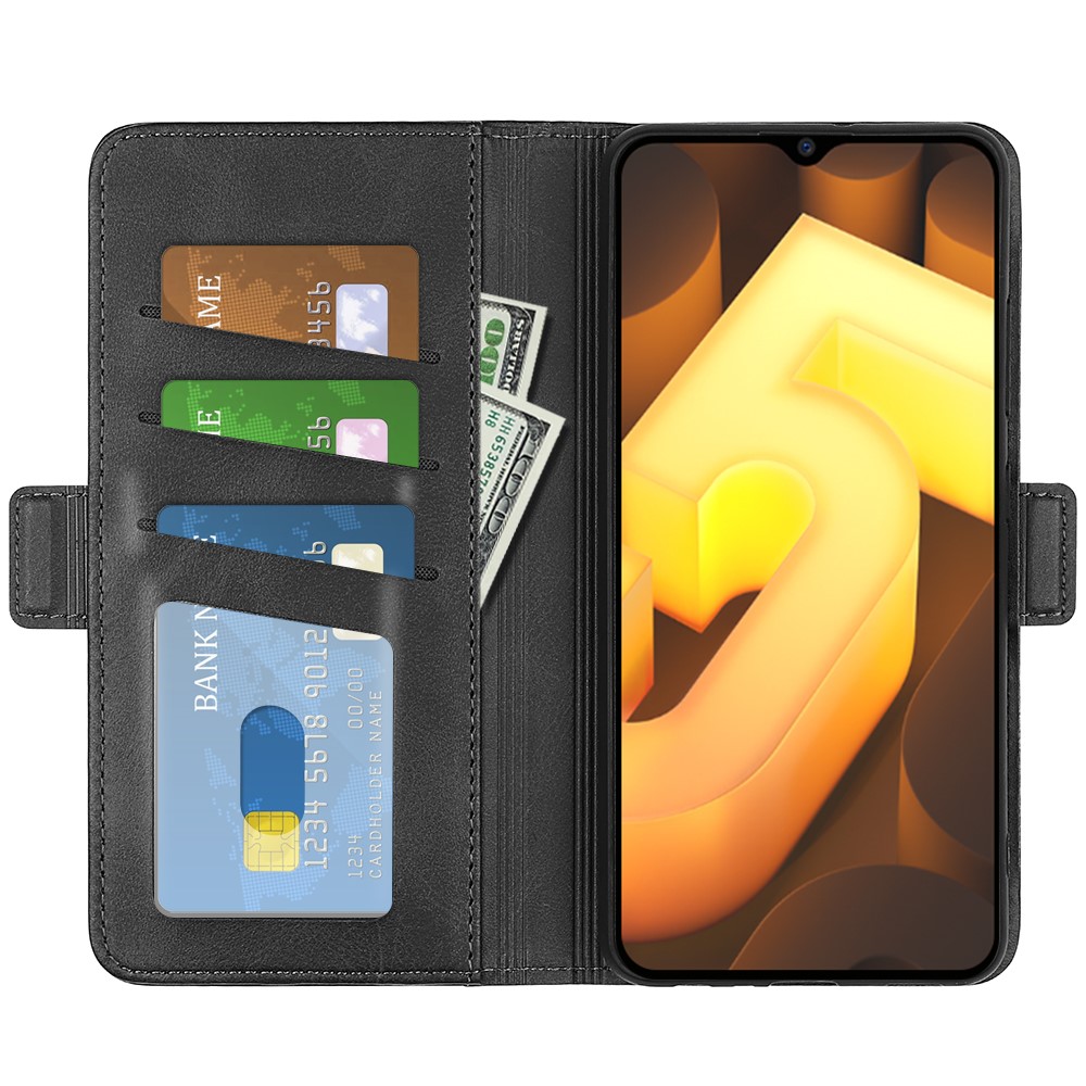 For vivo iQOO U5 5G Textured PU Leather Wallet Case Stand Folio Flip Dual Magnetic Flap Phone Cover - Black-4
