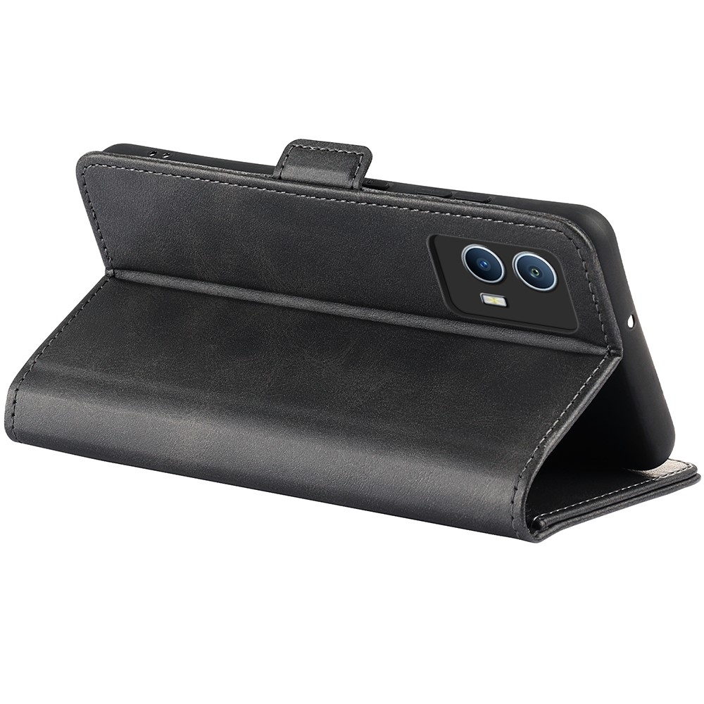 For vivo iQOO U5 5G Textured PU Leather Wallet Case Stand Folio Flip Dual Magnetic Flap Phone Cover - Black-6
