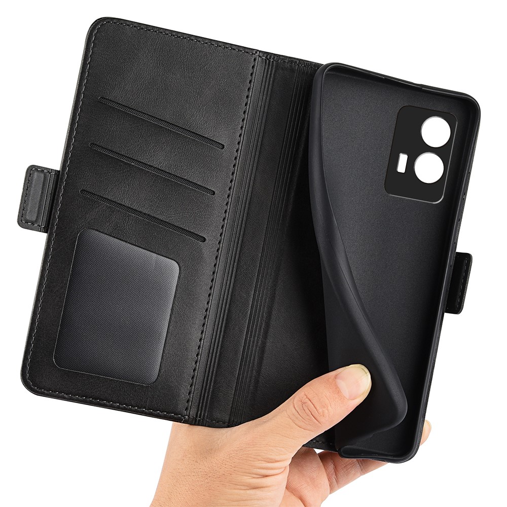 For vivo iQOO U5 5G Textured PU Leather Wallet Case Stand Folio Flip Dual Magnetic Flap Phone Cover - Black-7