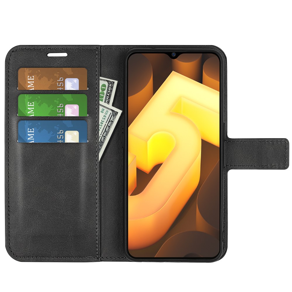 For vivo iQOO U5 5G Textured PU Leather Wallet Case TPU Bumper Stand Magnetic Closure Shockproof Flip Cover - Black-4