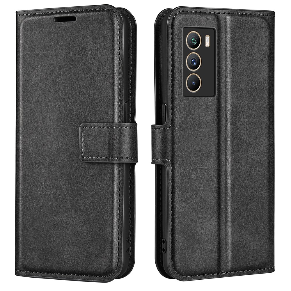 For vivo iQOO Neo5 S Shockproof Textured PU Leather Flip Wallet Cover Magnetic Closure Stand Full Protection Case - Black-1