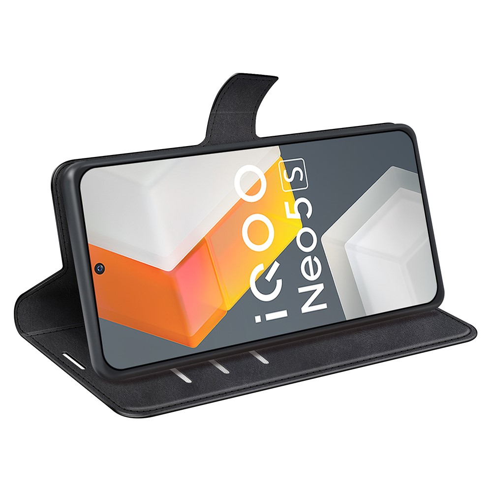For vivo iQOO Neo5 S Shockproof Textured PU Leather Flip Wallet Cover Magnetic Closure Stand Full Protection Case - Black-5