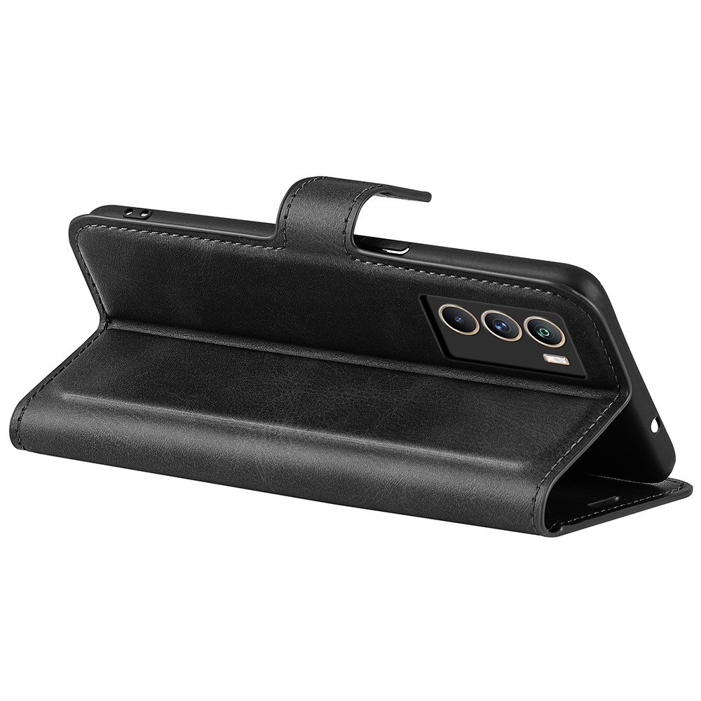 For vivo iQOO Neo5 S Shockproof Textured PU Leather Flip Wallet Cover Magnetic Closure Stand Full Protection Case - Black-6