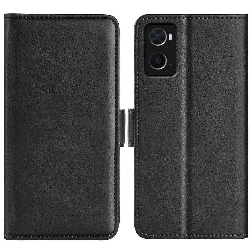 For Oppo A36/A76 Textured PU Leather Phone Case Folio Flip Wallet Protective Cover with Foldable Stand - Black-1