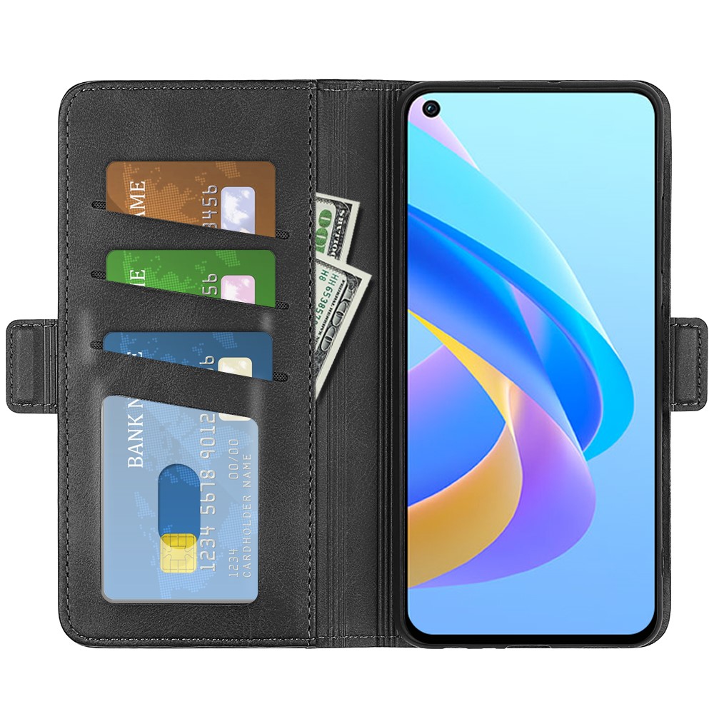 For Oppo A36/A76 Textured PU Leather Phone Case Folio Flip Wallet Protective Cover with Foldable Stand - Black-4