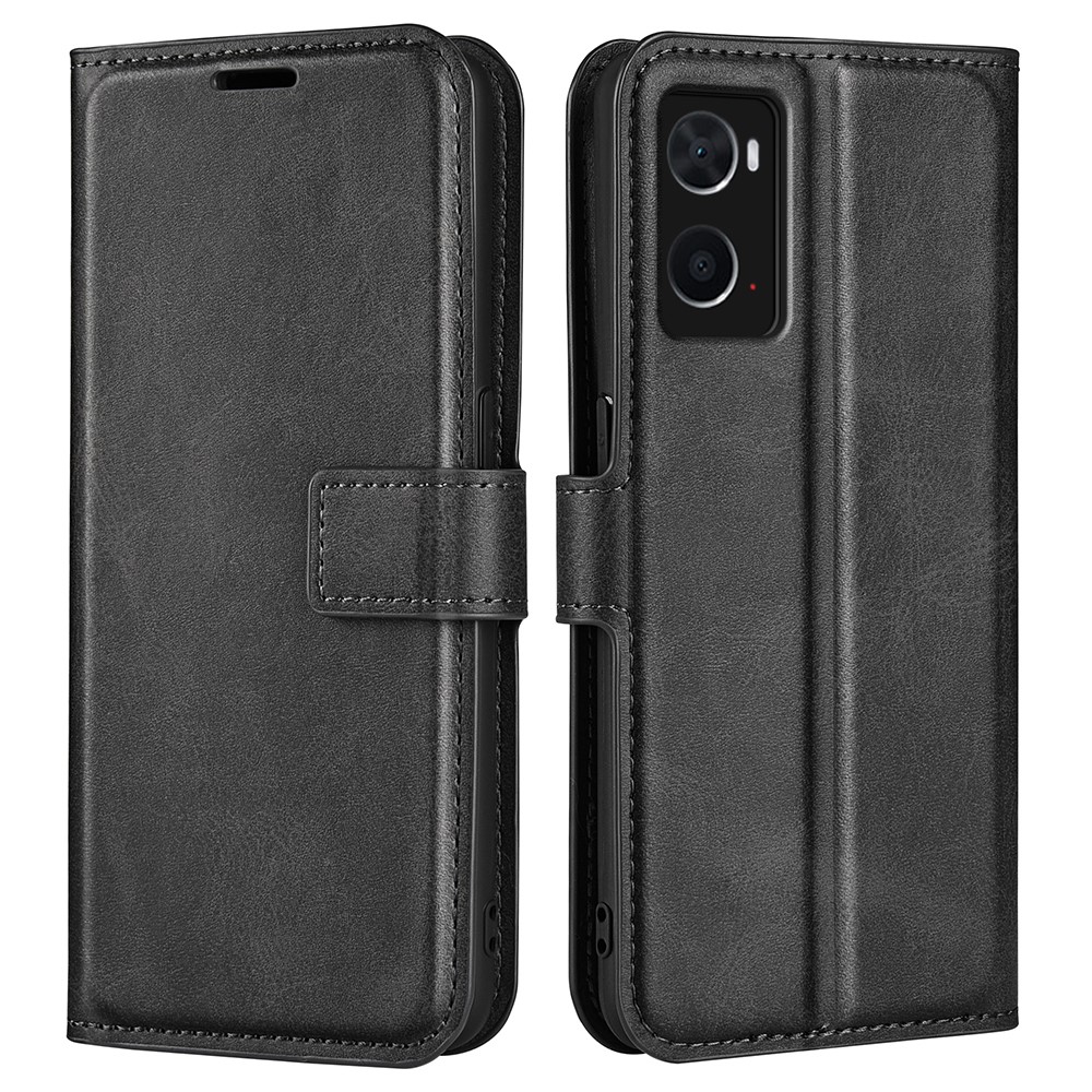 For Oppo A36/A76 Shockproof Textured PU Leather Wallet Phone Case Foldable Stand Folio Flip Phone Cover Shell - Black-1