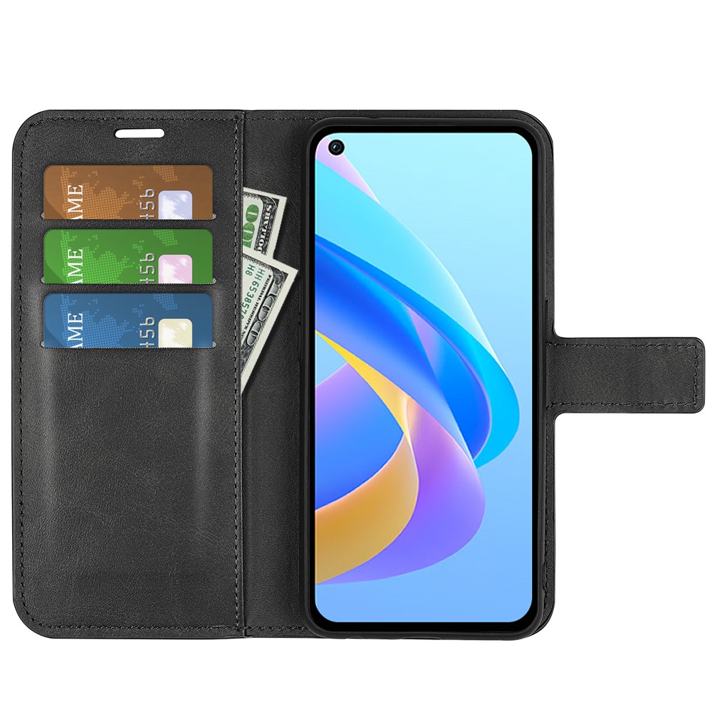 For Oppo A36/A76 Shockproof Textured PU Leather Wallet Phone Case Foldable Stand Folio Flip Phone Cover Shell - Black-4