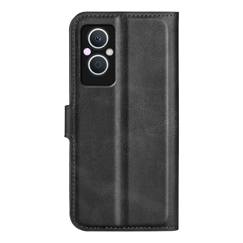 For Oppo A96 5G Textured PU Leather Wallet Phone Case Foldable Stand Folio Flip Phone Cover Shell - Black-3
